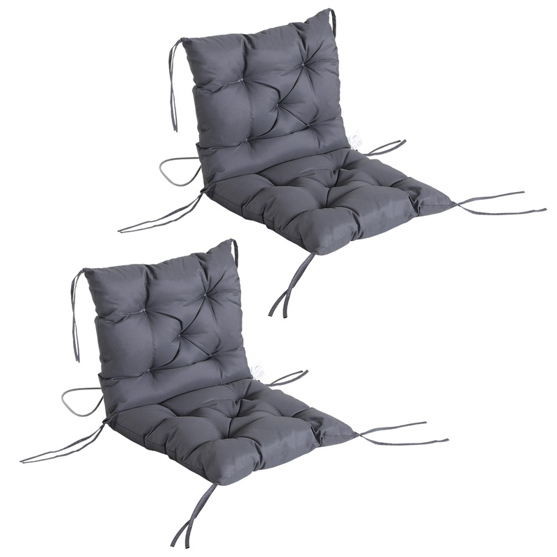 Patio Chair Cushions Set of 2, 39 x 20 x 3 Outdoor Tufted Cushion Set with Ties for Indoor Outdoor Garden Furniture, Dark Grey