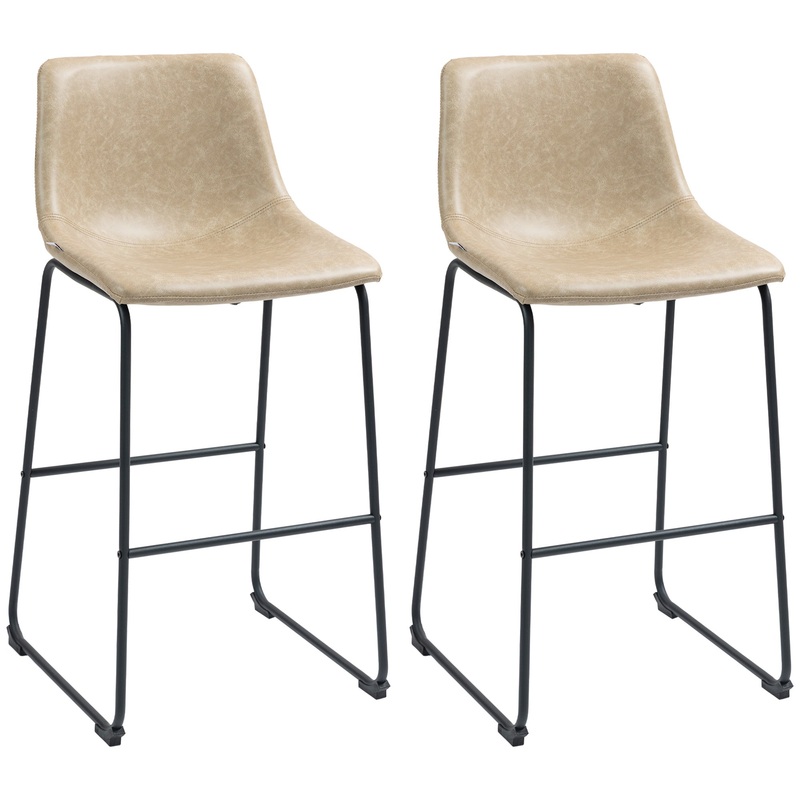 Vintage PU Leather Bar Stools Set of 2, With Footrest, Beige