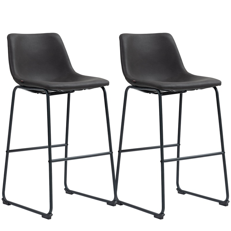 Vintage PU Leather Bar Stools Set of 2, With Footrest, Dark Brown