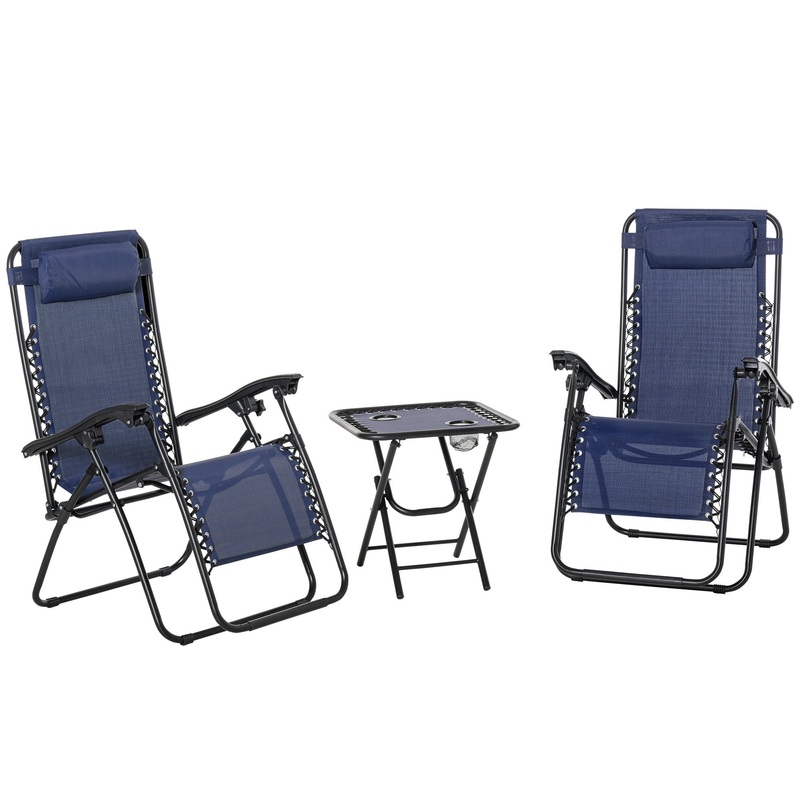 Zero Gravity Chair Set of 2 Patio Chair with Side Table Cupholders and Pillows for Pool, Backyard, Lawn, Blue