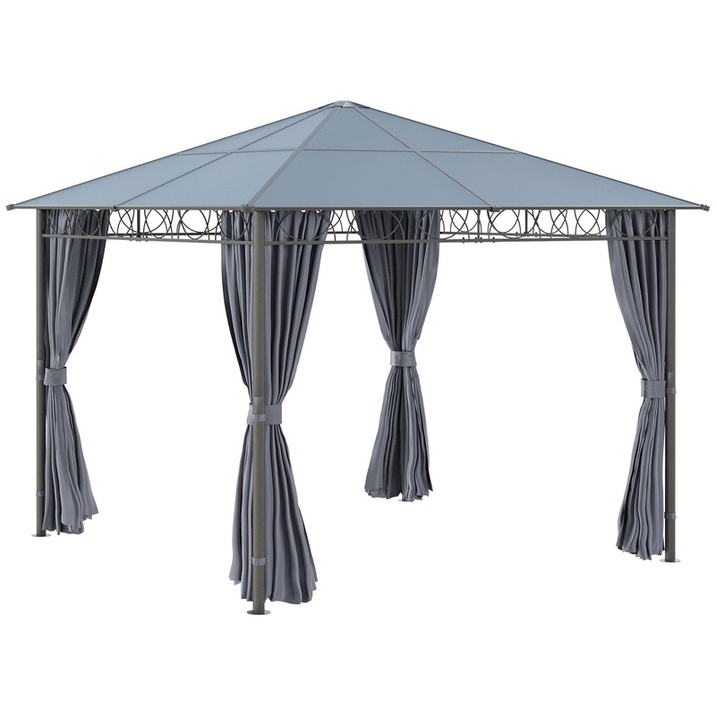 10′ x 10′ Polycarbonate Hardtop Gazebo Canopy, Outdoor Patio Gazebo with Aluminum Frame &; Curtains, Dark Grey