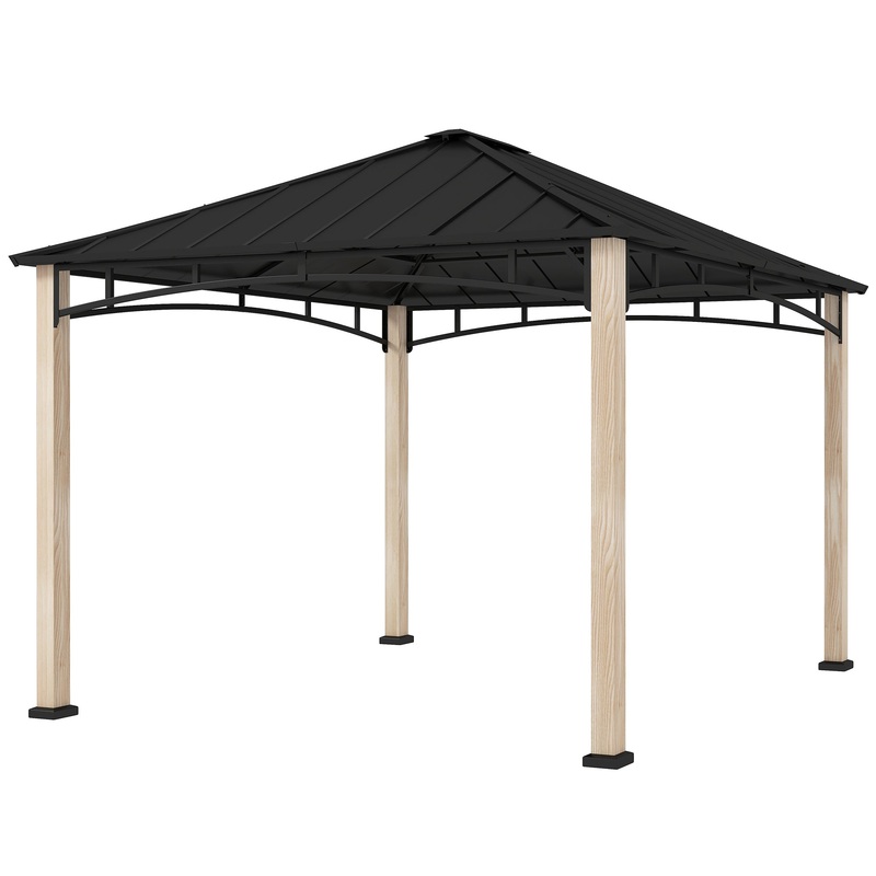 10′ x 12′ Hardtop Gazebo with Metal Roof, Wood Grain Frame Outdoor Gazebo Canopy for Patio, Garden, Backyard, Lawn