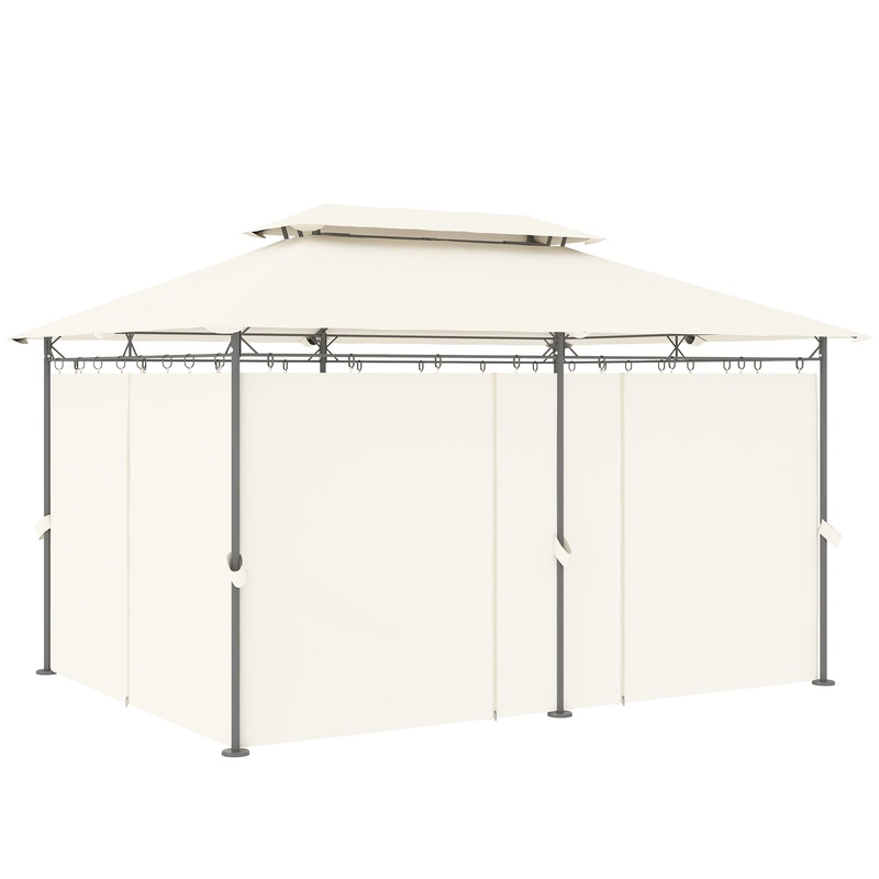 10′ x 13′ Double Roof Patio Gazebo, Outdoor Gazebo with Curtains, for Garden, Lawn, Backyard and Deck, Cream White