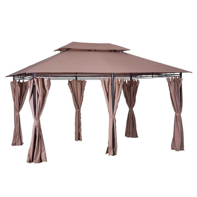 10′ x 13′ Patio Gazebo, Outdoor Garden Canopy with Curtains, Khaki