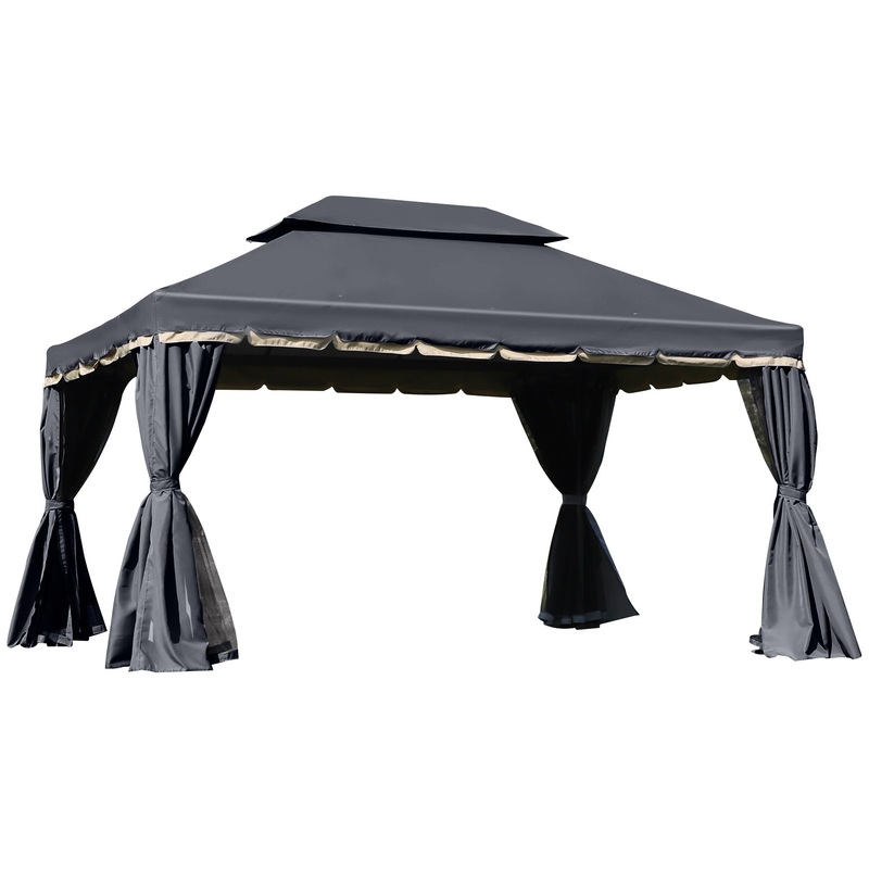 13′ x 10′ Outdoor Patio Gazebo Canopy with 2-Tier Polyester Roof, Vented Mesh Sidewall &; Strong Aluminum Frame, Black