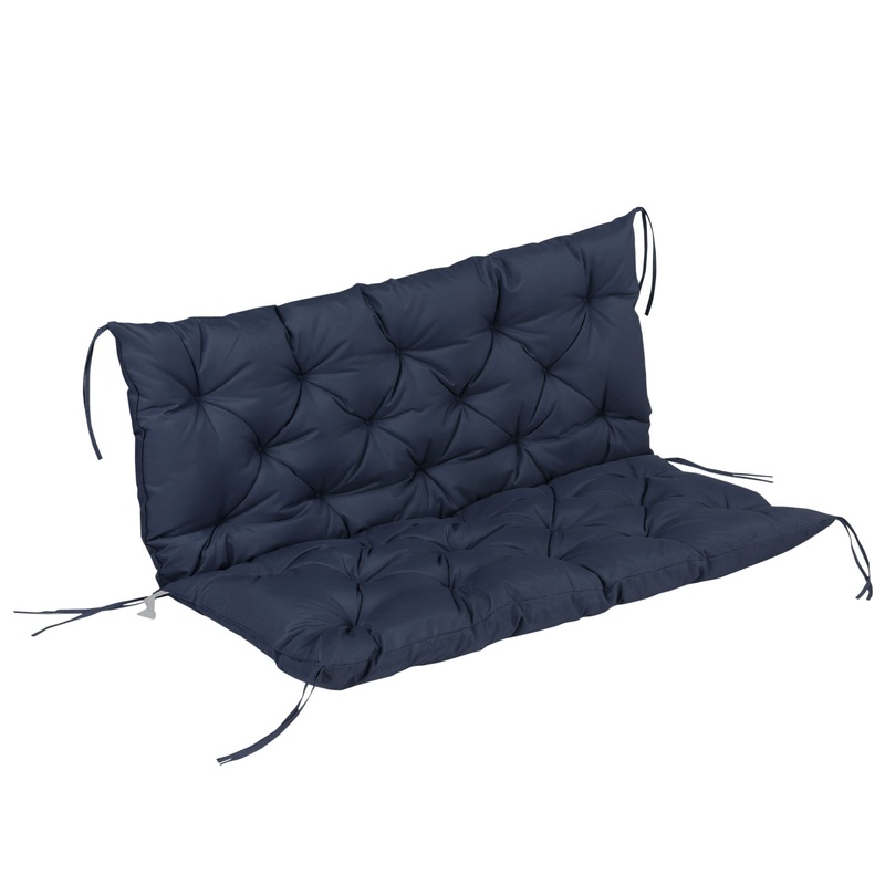 2 Seater Garden Bench Cushion, Thick Outdoor Non-Slip 2 Seater Soft Pad With Backrest for Garden Patio, 52 x 43 x 4, Navy Blue