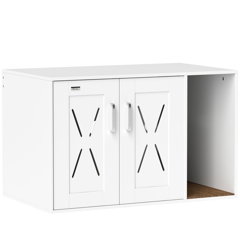 Cat Litter Box Enclosure, Hidden Cat Litter Box Furniture with Scratching Board, 31.5 x 19 x 20, White