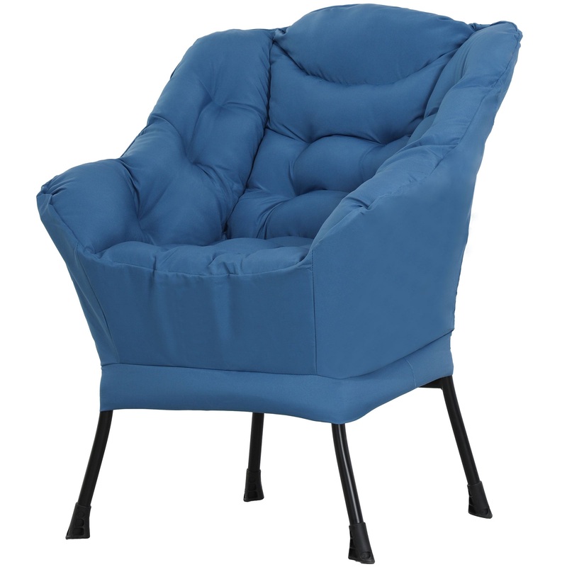 Modern Accent Chair, Armchair with Side Pockets and Solid Steel Legs, Comfy Reading Chair for Living Room, Bedroom, Blue