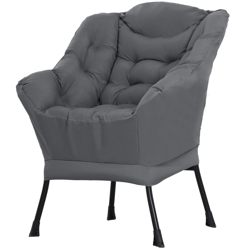 Modern Accent Chair, Armchair with Side Pockets and Solid Steel Legs, Comfy Reading Chair for Living Room, Bedroom, Grey