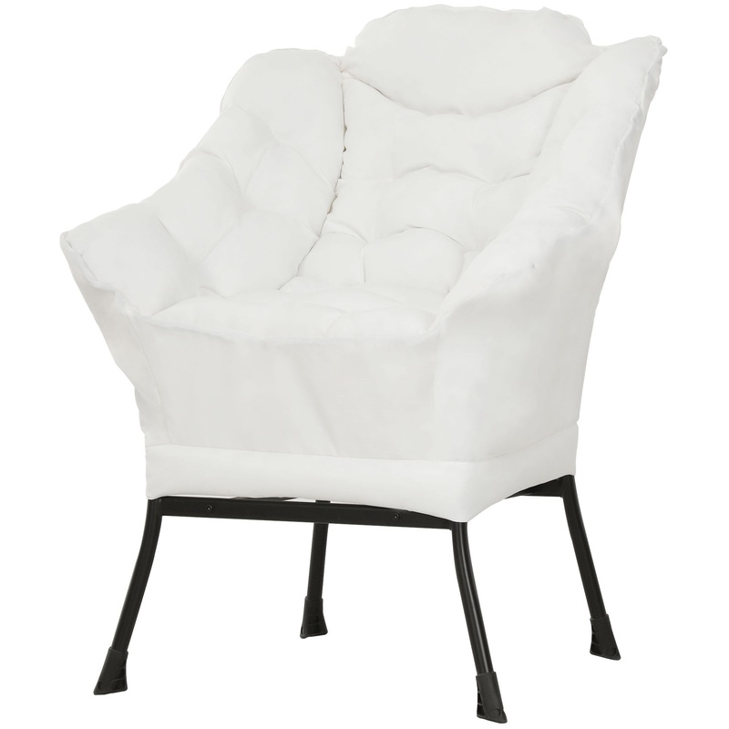 Modern Accent Chair, Armchair with Side Pockets and Solid Steel Legs, Comfy Reading Chair for Living Room, Cream White