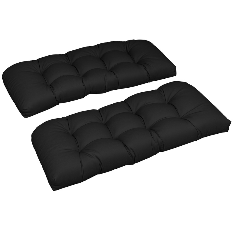 Set of 2 Patio Bench Replacement Cushions, 2 Seater Outdoor Loveseat Cushion Seat Pad, 43 x 19 x 3, Black