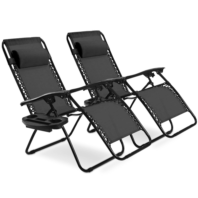 2 Pieces Folding Lounge Chair with Zero Gravity – Black, Black
