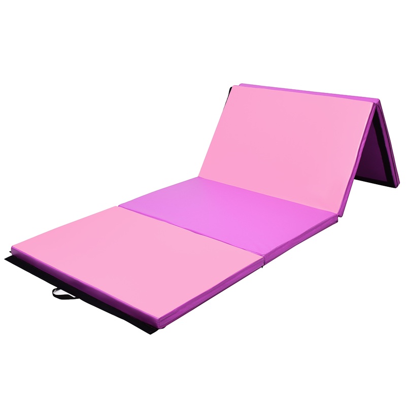 4 Feet x 10 Feet Thick Folding Panel Gymnastics Mat, Pink & Purple