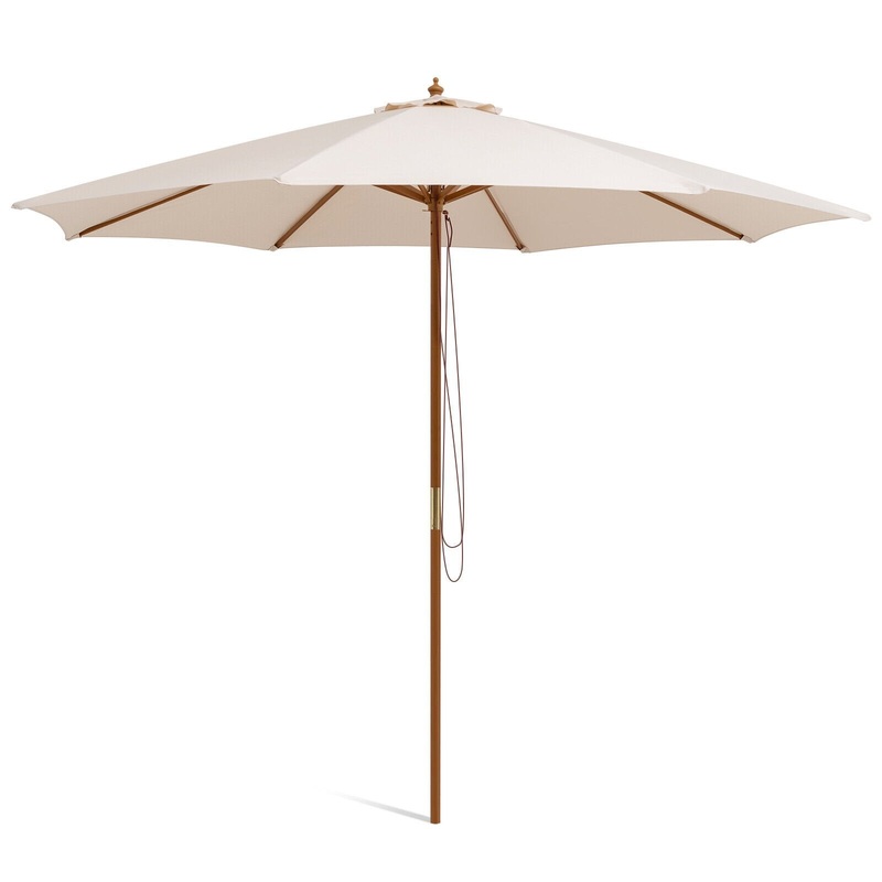Adjustable 10 Feet Wooden Outdoor Umbrella Sunshade, Beige