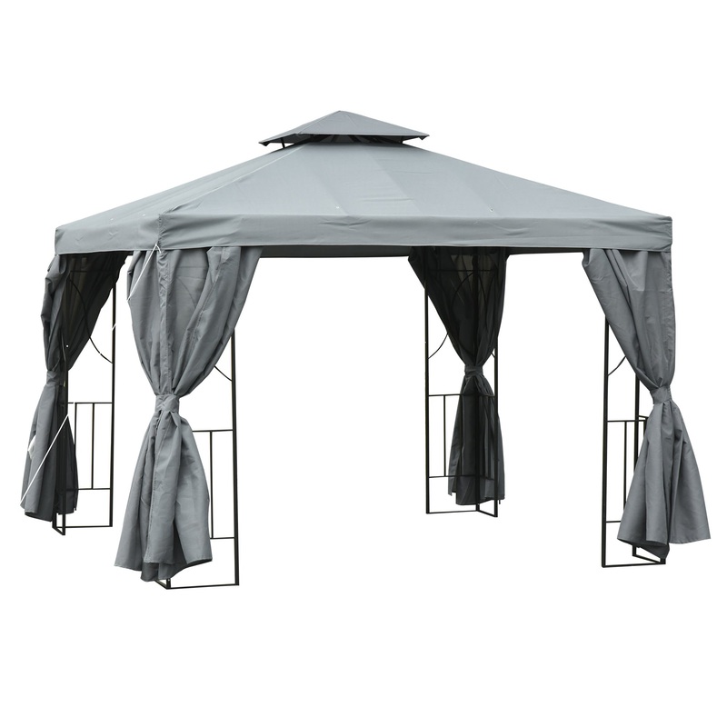 10′ x 10′ Patio Gazebo Outdoor, Canopy Shelter with Double-tier Roof, Pavilion Sidewalls for Garden Events, Dark Grey