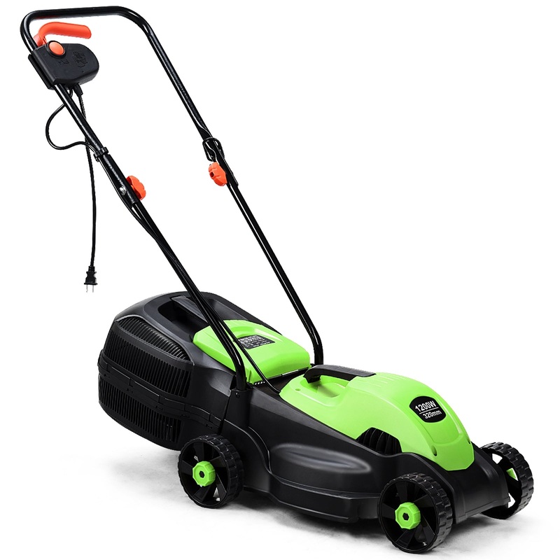 13 Inch Electric Push Lawn Corded Mower with Grass Bag, Green