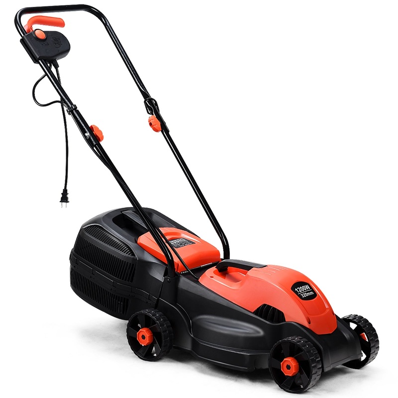 13 Inch Electric Push Lawn Corded Mower with Grass Bag, Red