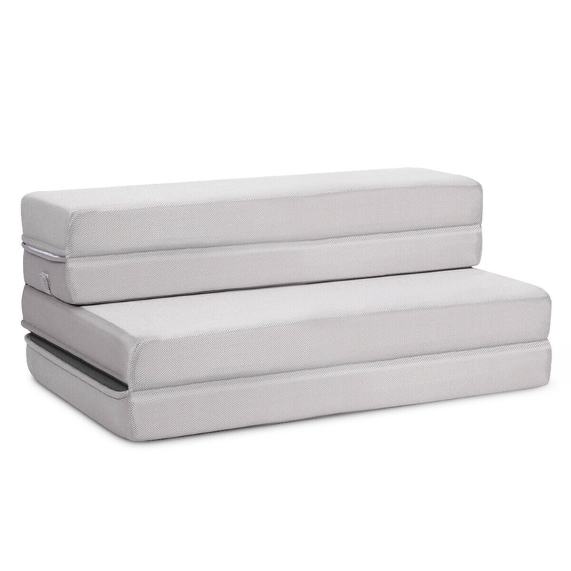 4 Inch Folding Sofa Bed Foam Mattress with Handles-Twin XL, Gray