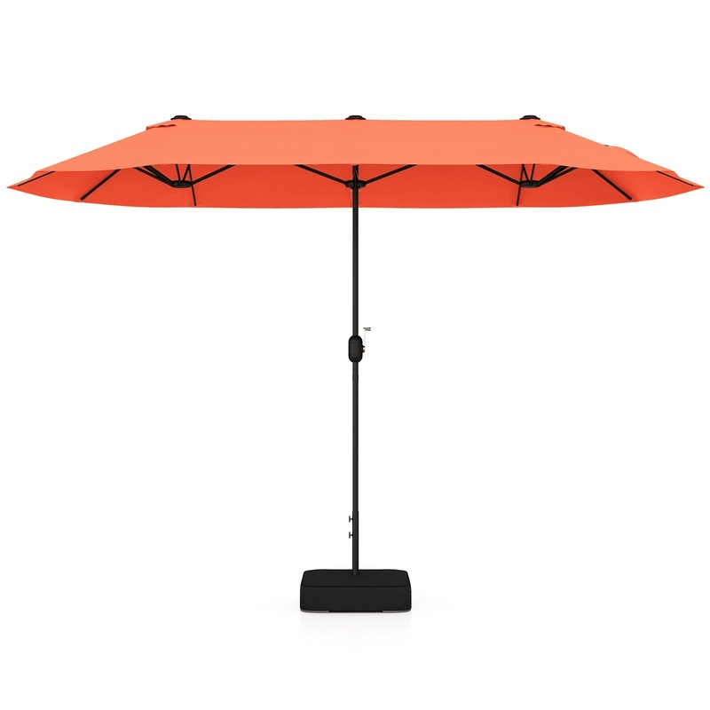 13 Feet Double-Sided Patio Twin Table Umbrella with Crank Handle, Orange