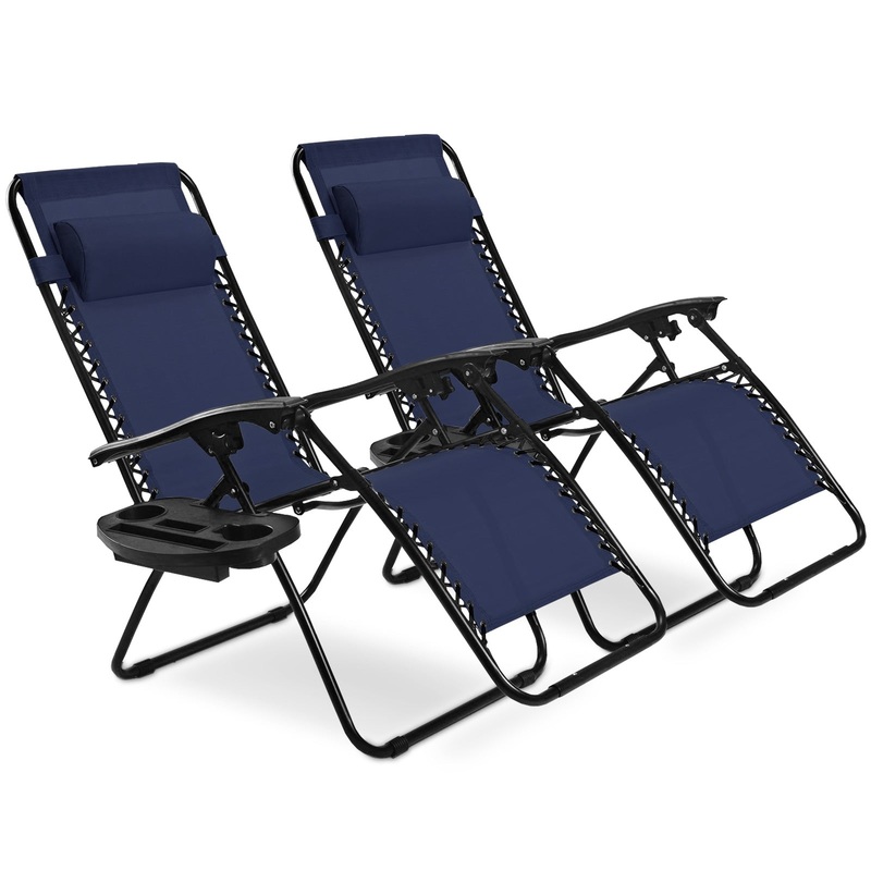 2 Pieces Folding Lounge Chair with Zero Gravity, Navy