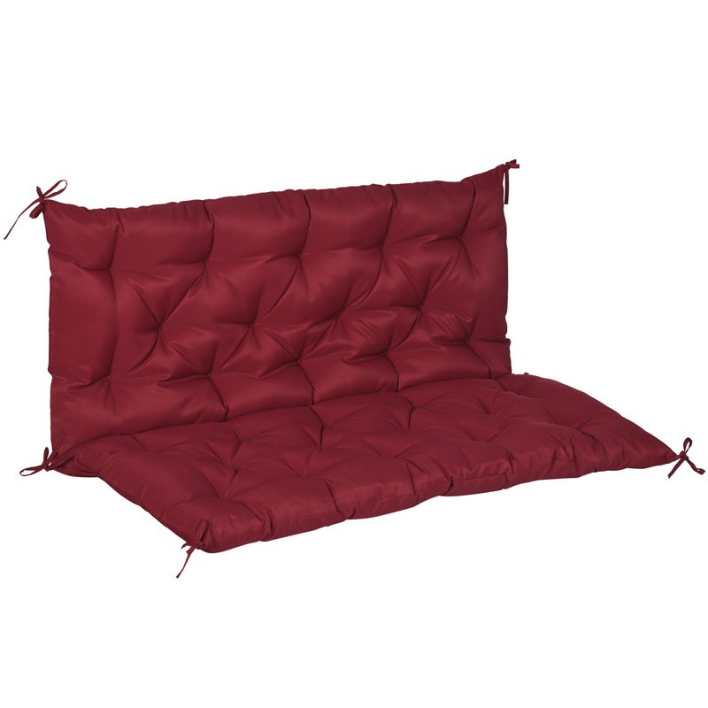 2 Seater Garden Bench Cushion, Thick Outdoor Non-Slip 2 Seater Soft Pad With Backrest for Garden Patio, 47 x 43 x 5, Wine Red