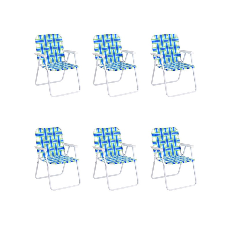6 Pieces Folding Beach Chair Camping Lawn Webbing Chair, Blue
