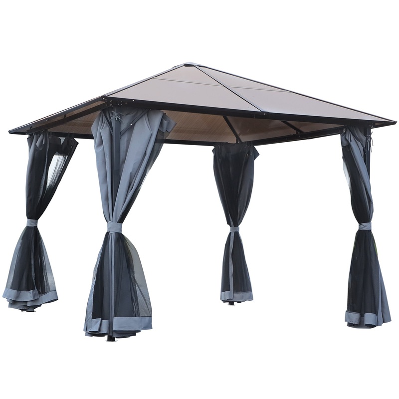9.8′ x 9.8′ Garden Aluminium Gazebo Hardtop Roof Canopy Marquee Party Tent Patio Outdoor Shelter with Mesh Curtains &; Side Walls, Grey