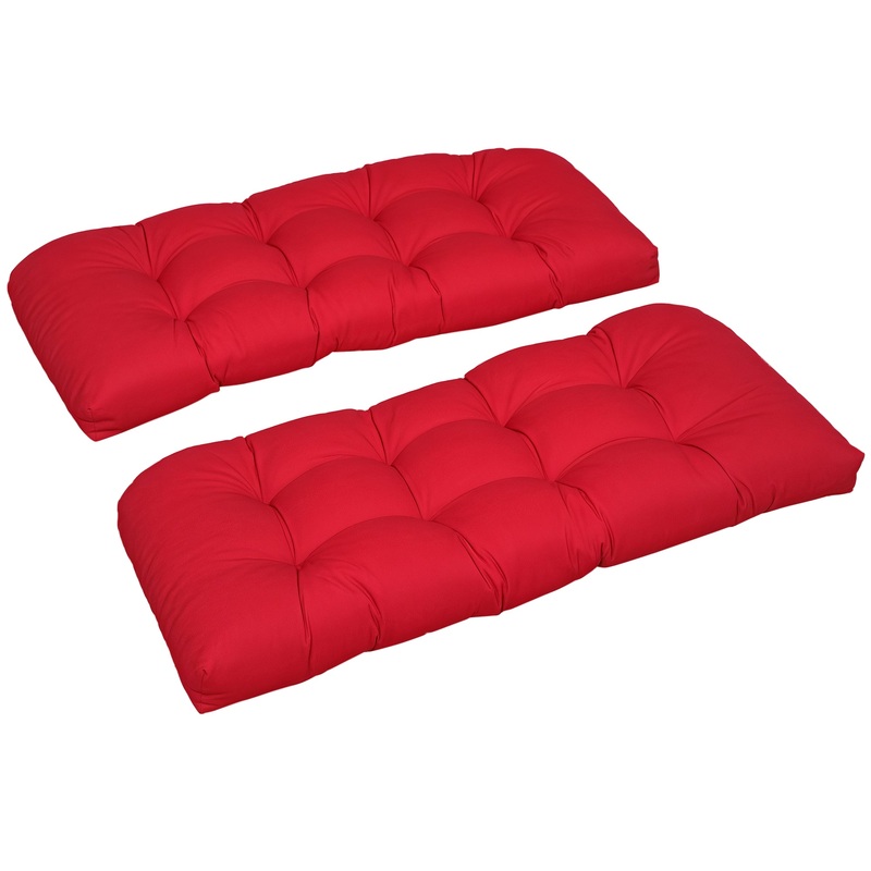 Set of 2 Patio Bench Replacement Cushions, 2 Seater Outdoor Loveseat Cushion Seat Pad, 43 x 19 x 3, Wine Red
