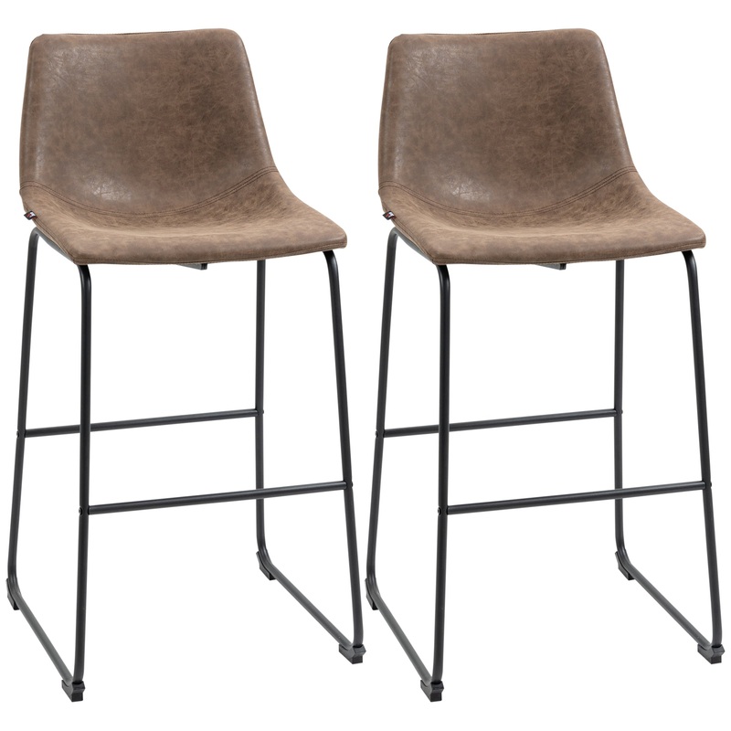 Vintage PU Leather Bar Stools Set of 2, Kitchen Stools with Footrest, Tan Brown, Tan Brown