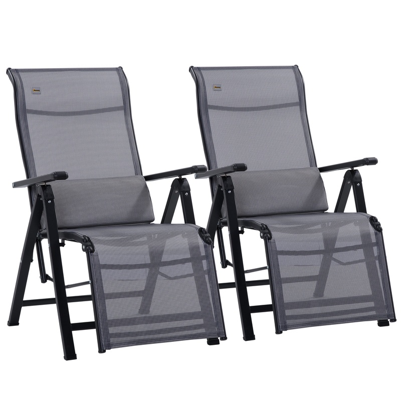 2 Piece Zero Gravity Chairs Set, Folding Recliners, Patio Loungers with 9 Level Adjustable Backrest, Lumbar Pillow for Outdoor, Patio, Deck, Poolside, Grey