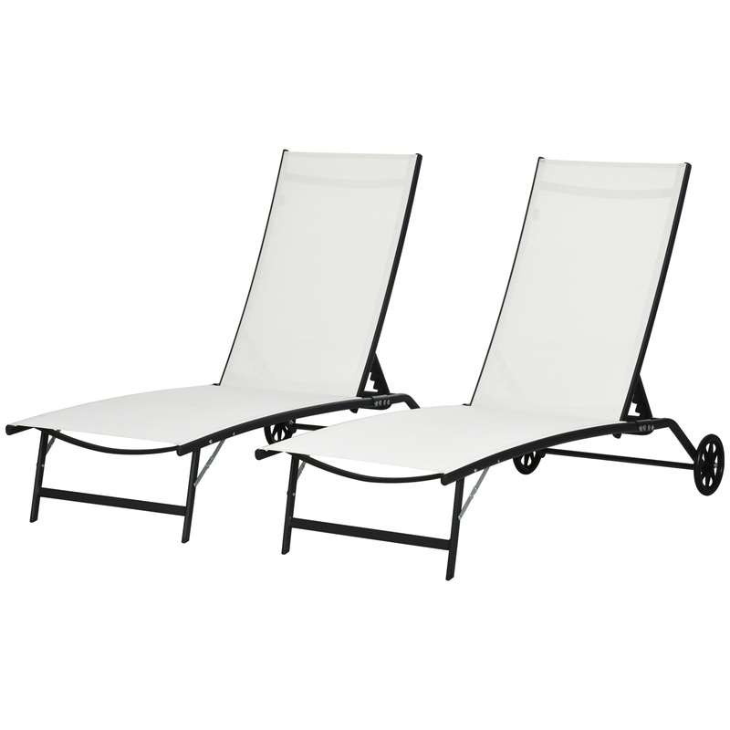 2PCs Lounge Chairs with Wheels, 5-Level Adjustable Backrest, White, White