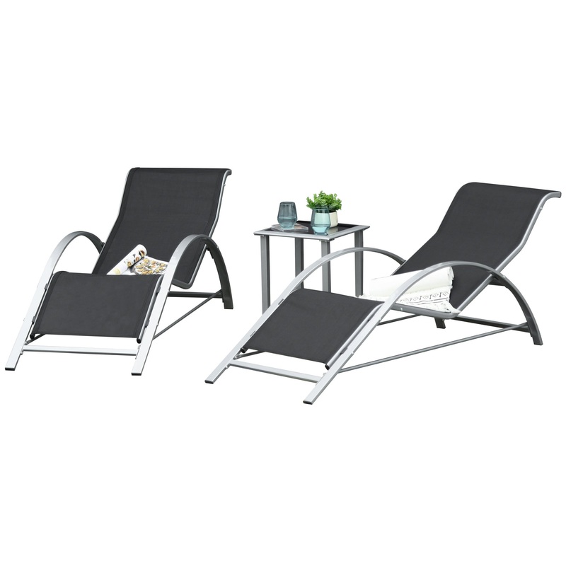 3-Piece Outdoor Lounge Set, 2 S-Chairs, Glass Table, Black