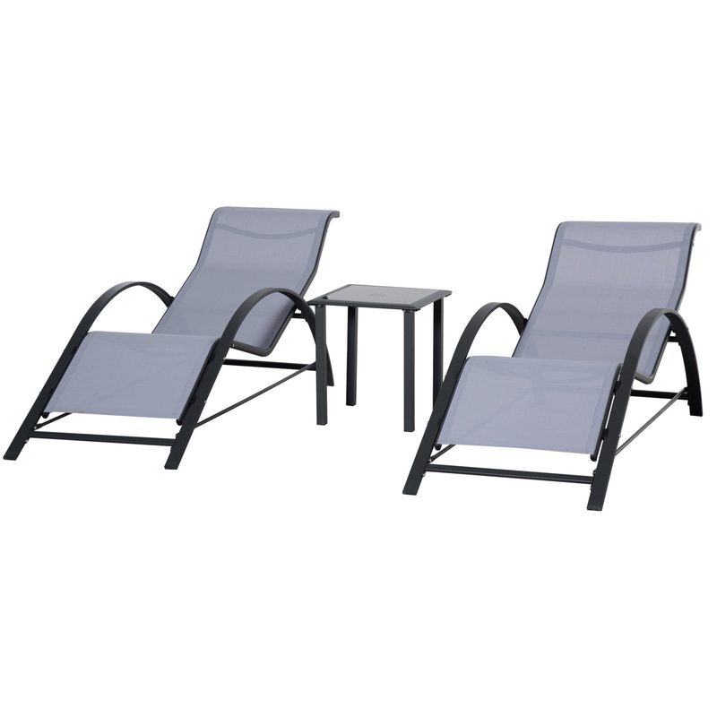 3-Piece Outdoor Lounge Set, 2 S-Chairs, Glass Table, Light Grey
