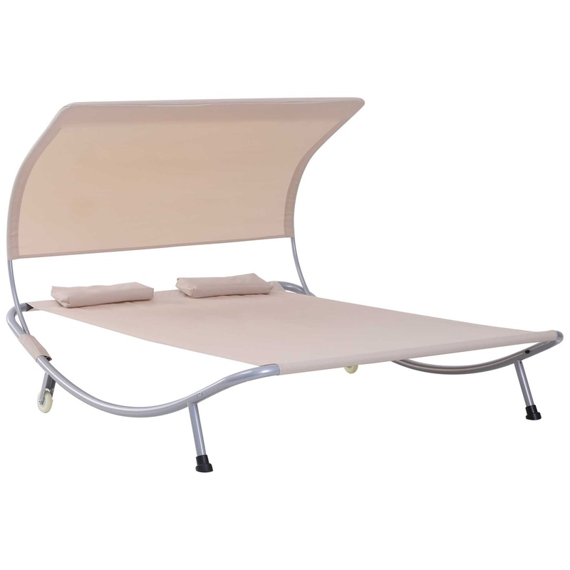79 Outdoor Lounge Chair with Canopy, Double Chaise Lounger, Sand