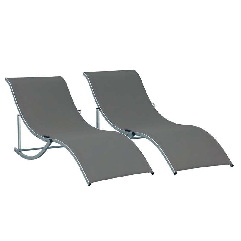 Foldable Pool Chaise Lounge Chairs, Set of 2, 264lbs Capacity, Dark Grey