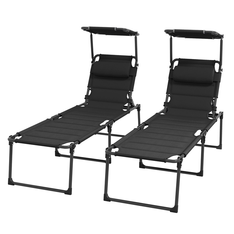 Folding Chaise Lounge, Adjustable Sunroof, Outdoor Quick Dry, Black