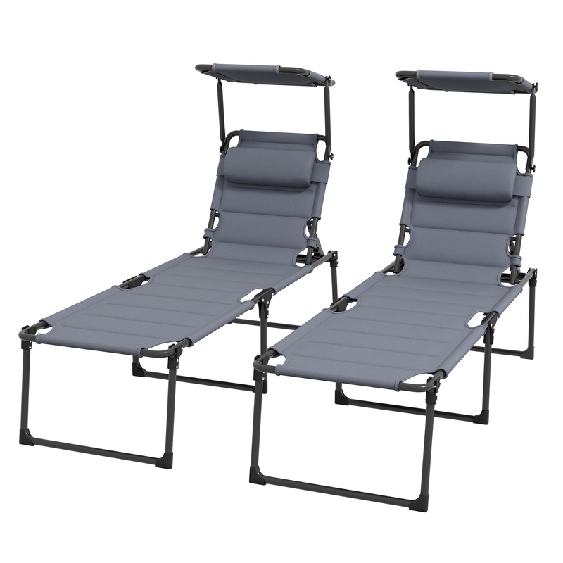 Folding Chaise Lounge, Adjustable Sunroof, Quick Dry Padded, Grey