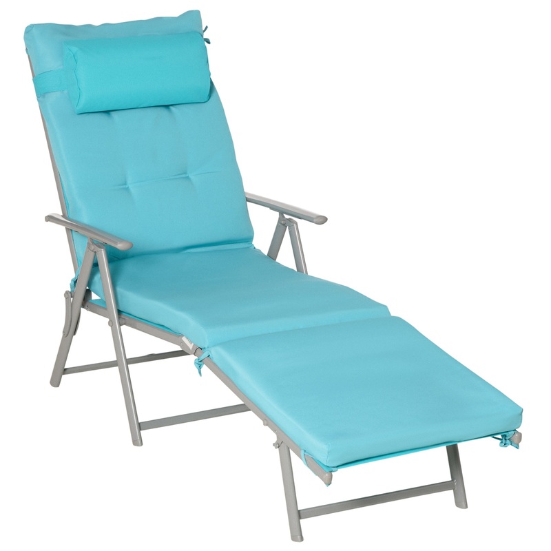 Outdoor Folding Chaise Lounge Chair Recliner with Portable Design, Adjustable Backrest, Cushion and Headrest, Blue