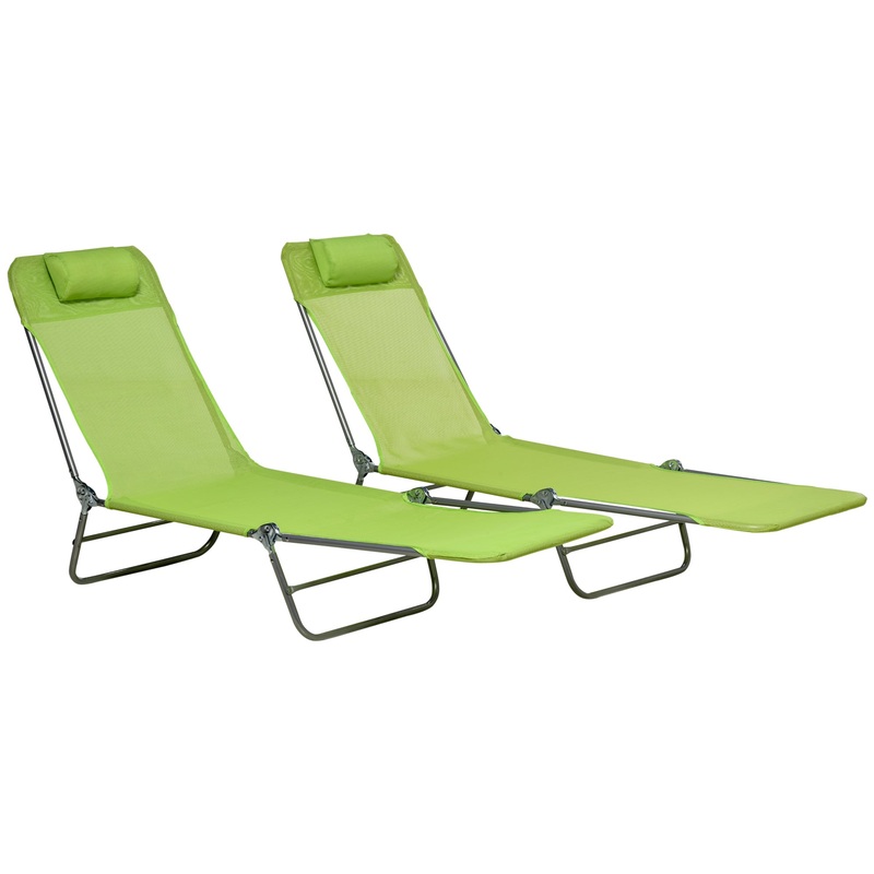 Set of 2 Folding Chaise Lounge Chairs, Outdoor, Reclining, Green