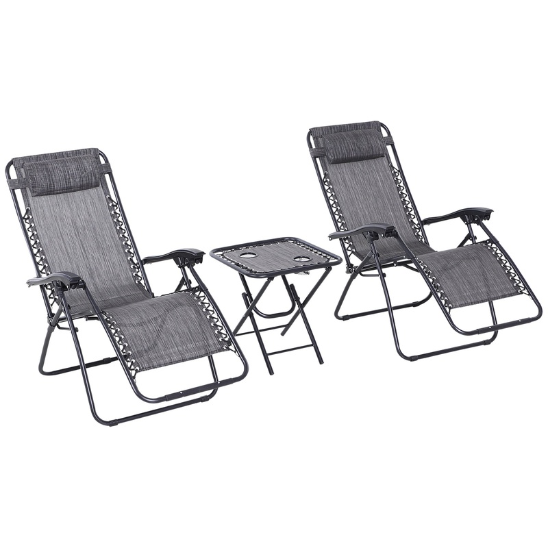 Zero Gravity Chair Set of 2, Patio Chair with Side Table, Dark Grey