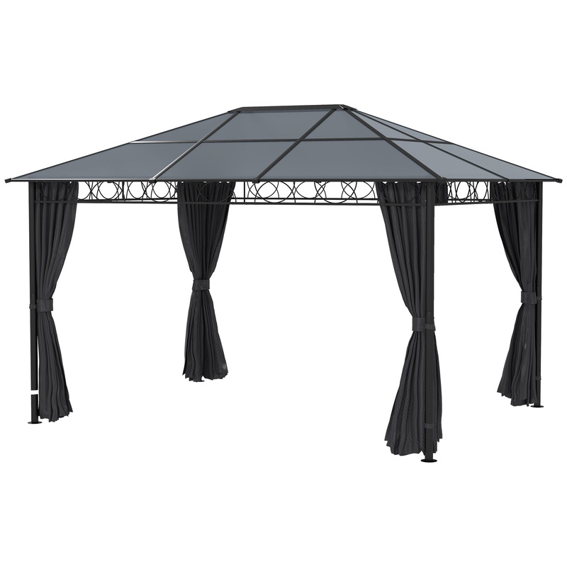 13′ x 10′ Polycarbonate Hardtop Gazebo Canopy, Outdoor Patio Gazebo with Aluminum Frame &; Curtains, Dark Grey
