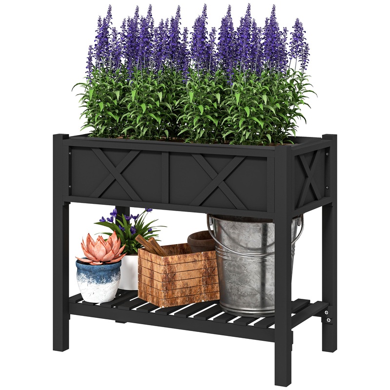 Wooden Raised Garden Bed, Elevated Planter Box, 34 x 18 x 30, Black