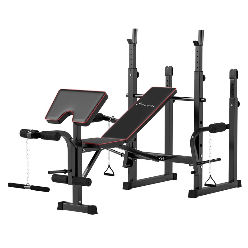 Weight Bench with Barbell Rack, Preacher Curl Bench, Leg Curl Machine for Home Weight Lifting Strength Training