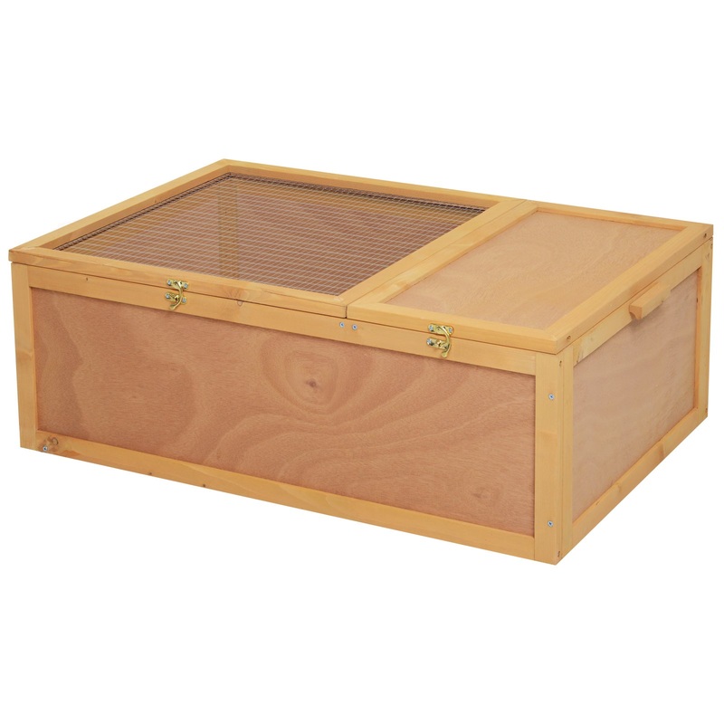 Wooden Tortoise Enclosure with Two Room Design, for Indoor Use, 37 x 25 x 13, Nature Wood