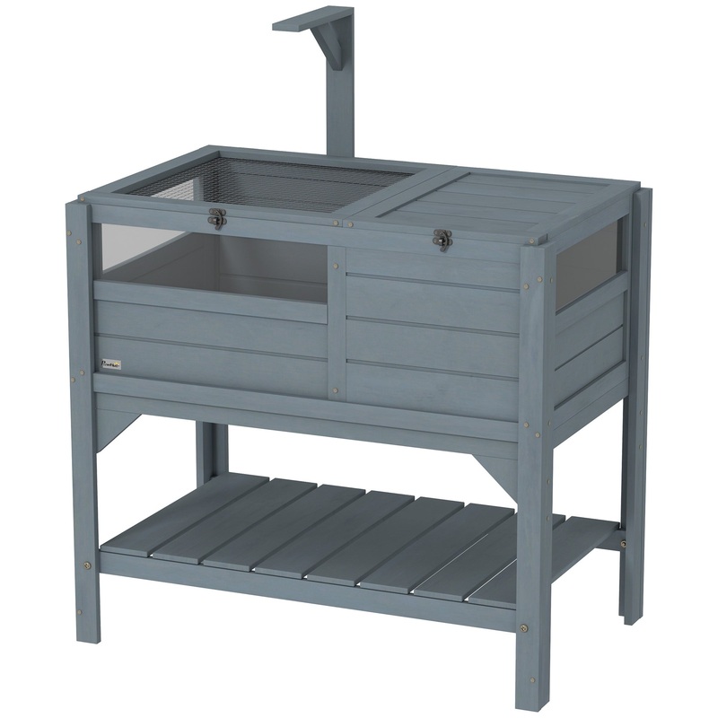 Wooden Tortoise House Habitat with Shelf, Light Support Frame, Tray for Indoor Use, 33 L x 20 W x 41 H