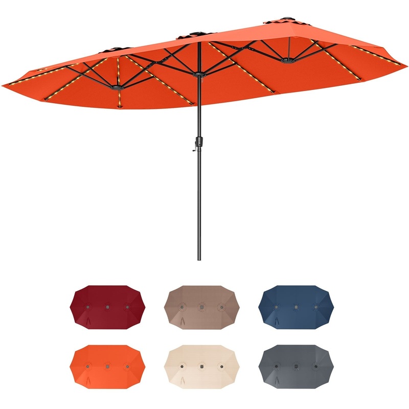 15.5 FT Extra-Large Patio Umbrella with LED Solar Lights and Crank Handle, Orange