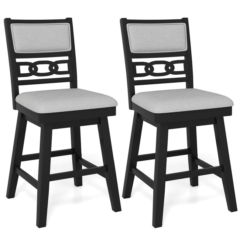 25 Inch Bar Stools Set of 2 with Upholstered Backrest and 360 Rotation Seat, Black