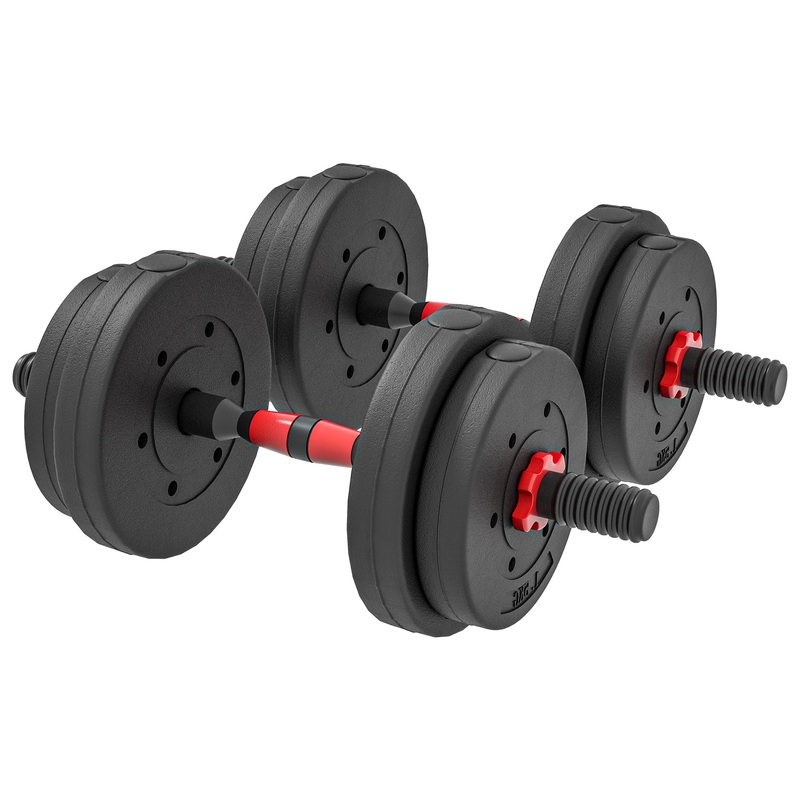33lbs 2-in-1 Adjustable Dumbbells Weight Set, Dumbbell Hand Weights Barbell for Body Fitness, Lifting Training for Home, Office, Gym, Black and Red