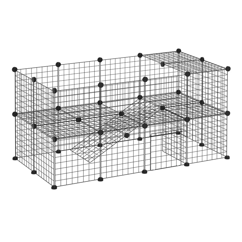 40 Pcs Small Animal Cage Bunny Hutch Portable Metal Wire with Ramps for Kitten Chinchilla, Black