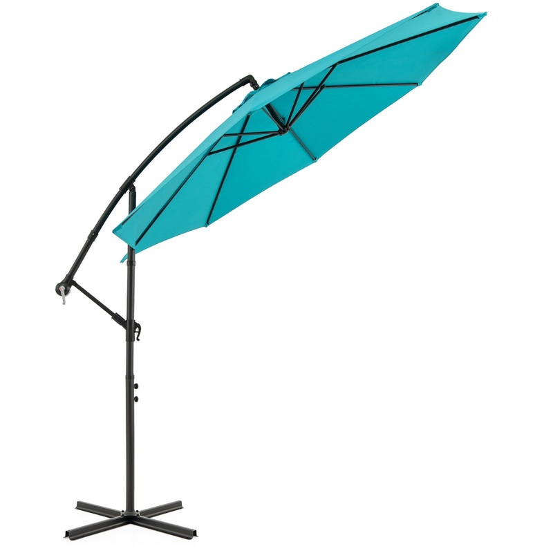 10 Feet Offset Umbrella with 8 Ribs Cantilever and Cross Base, Turquoise